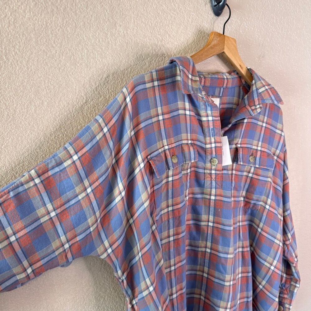 NWT American Eagle Popover Plaid Shirt Womens Medium Relaxed Oversized Blue - Picture 3 of 9